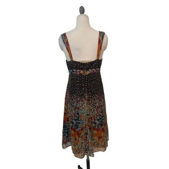 A Pea in The Pod Brown Floral Maternity Silk Sun Dress Large Fits Medium - Picture 3 of 5